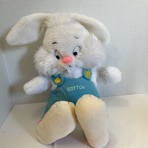 Vintage Plush Cotton Bunny Rabbit 1983 Overalls Spring Easter 13" Stuffed Toy